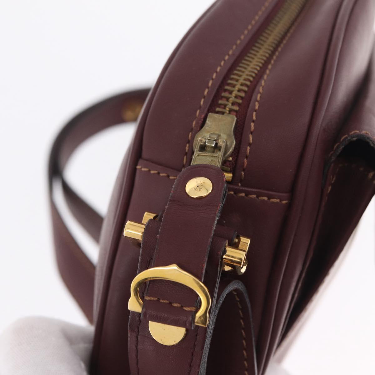 Cartier Must Line Shoulder Bag Leather Bordeaux Gold Auth 213073A