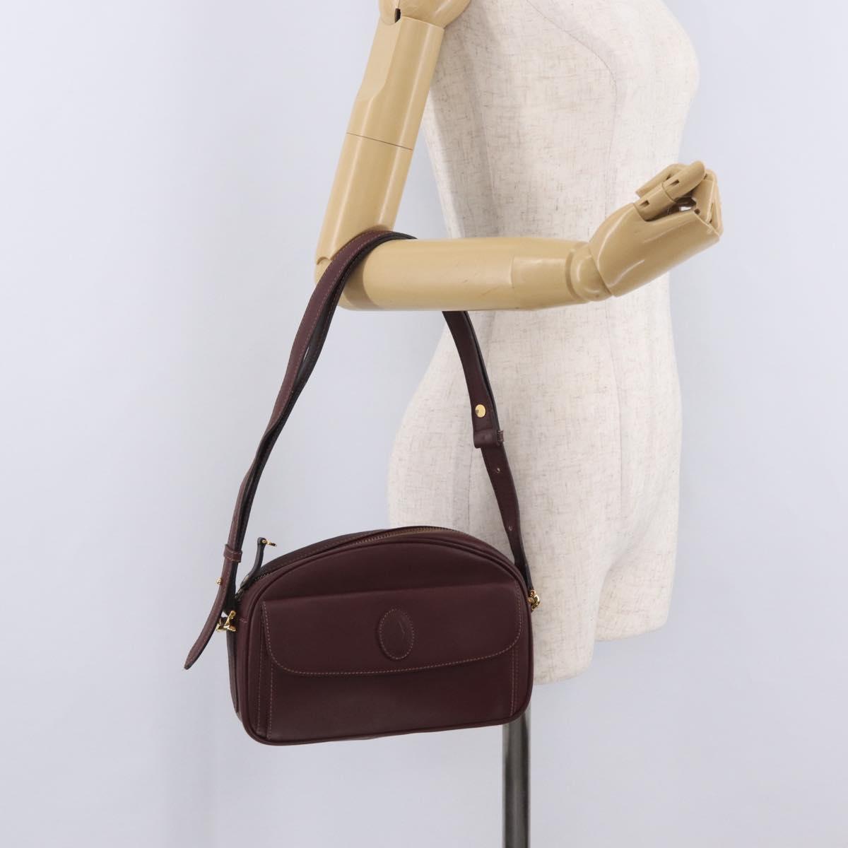 Cartier Must Line Shoulder Bag Leather Bordeaux Gold Auth 213073A