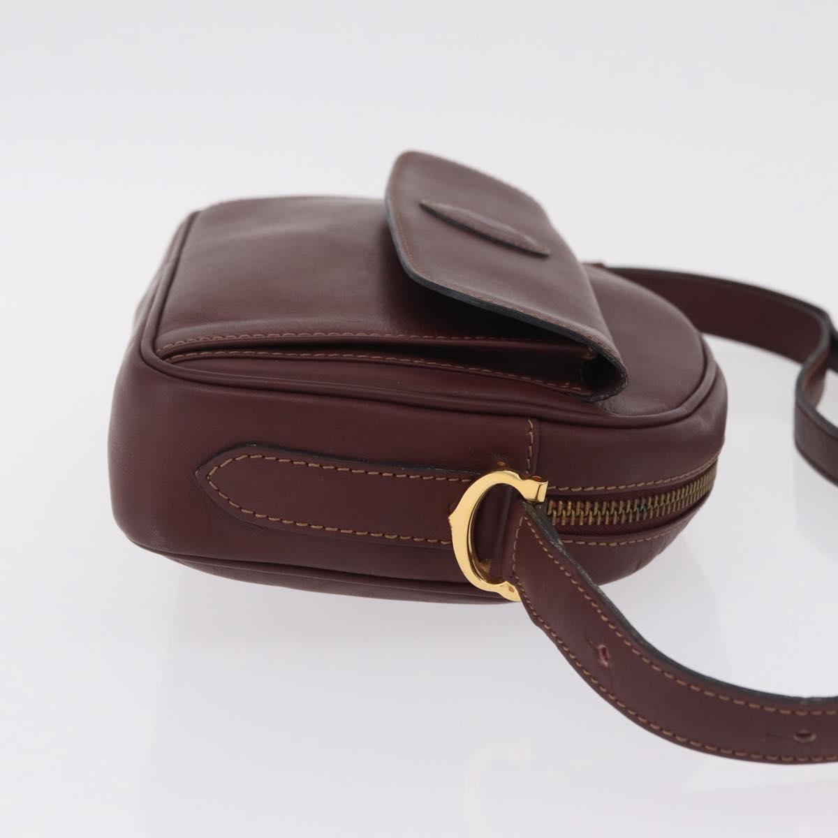 Cartier Must Line Shoulder Bag Leather Bordeaux Gold Auth 213073A