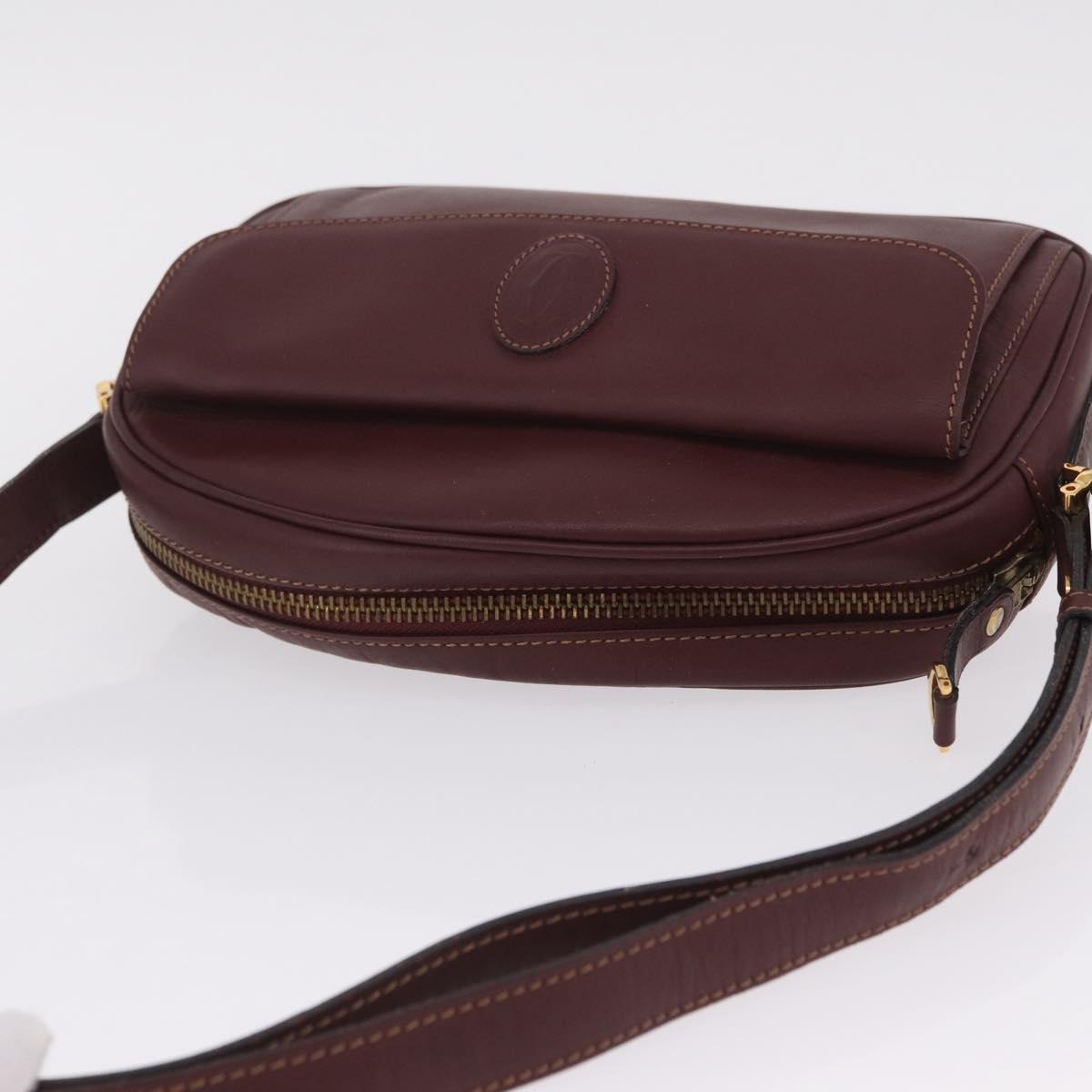 Cartier Must Line Shoulder Bag Leather Bordeaux Gold Auth 213073A