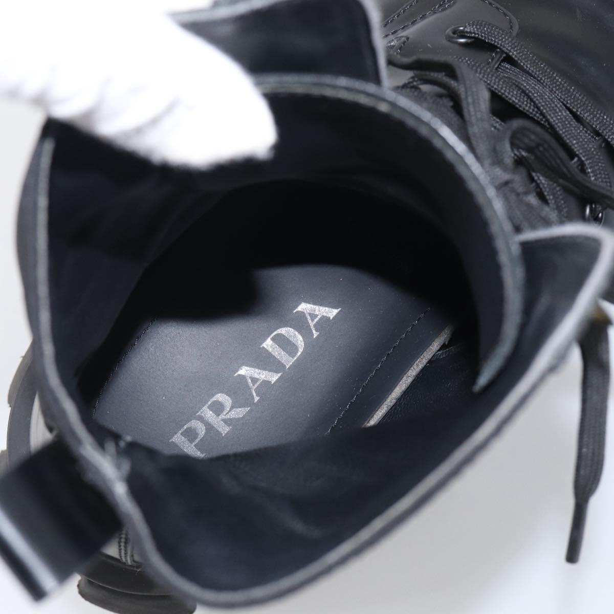 PRADA Combat Boots Brushed leather 45 Black Auth 213075