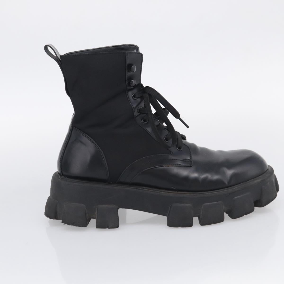 PRADA Combat Boots Brushed leather 45 Black Auth 213075