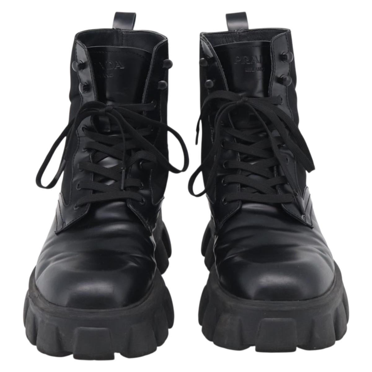 PRADA Combat Boots Brushed leather 45 Black Auth 213075