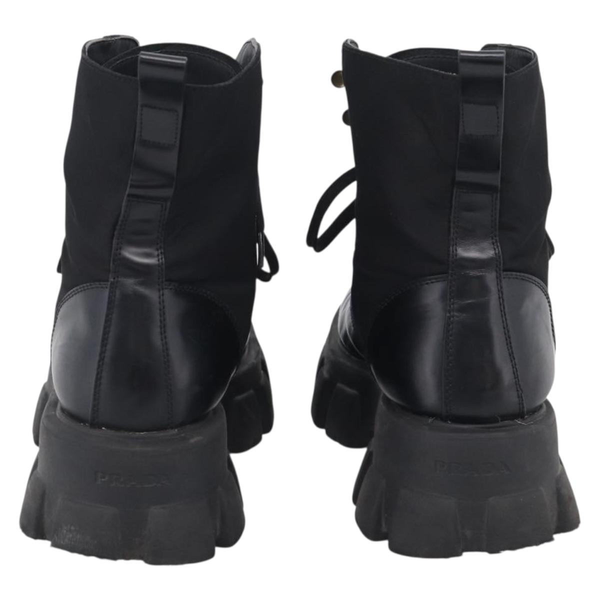 PRADA Combat Boots Brushed leather 45 Black Auth 213075
