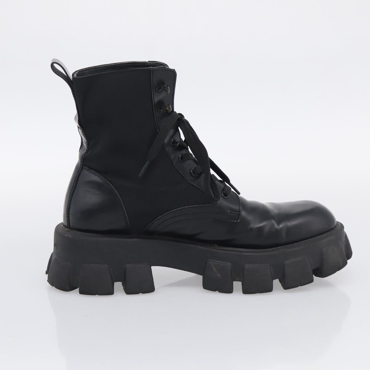 PRADA Combat Boots Brushed leather 45 Black Auth 213075