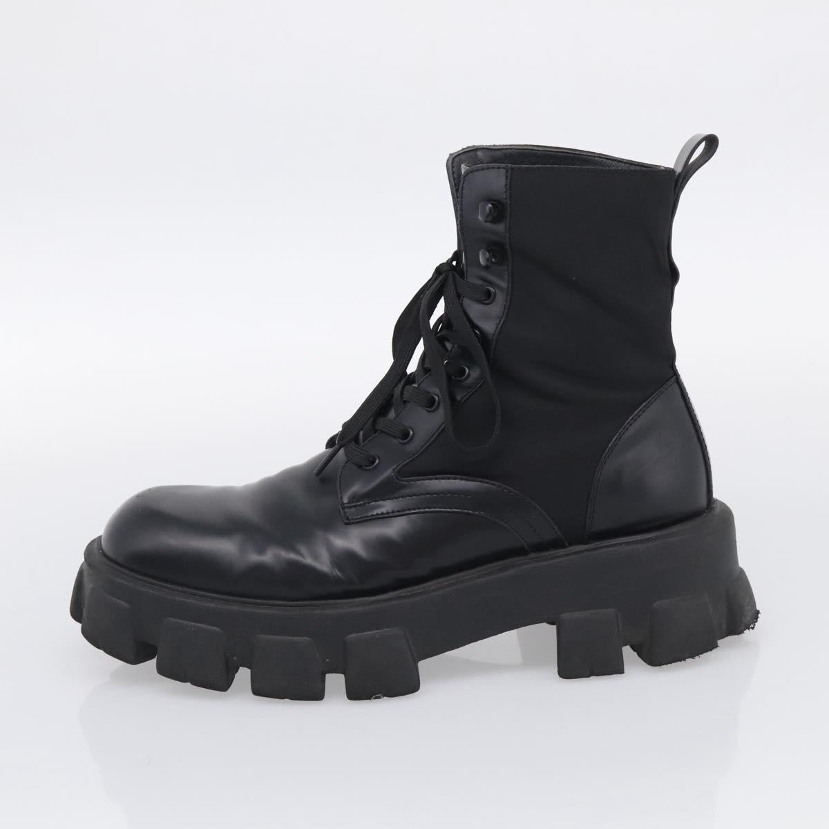 PRADA Combat Boots Brushed leather 45 Black Auth 213075