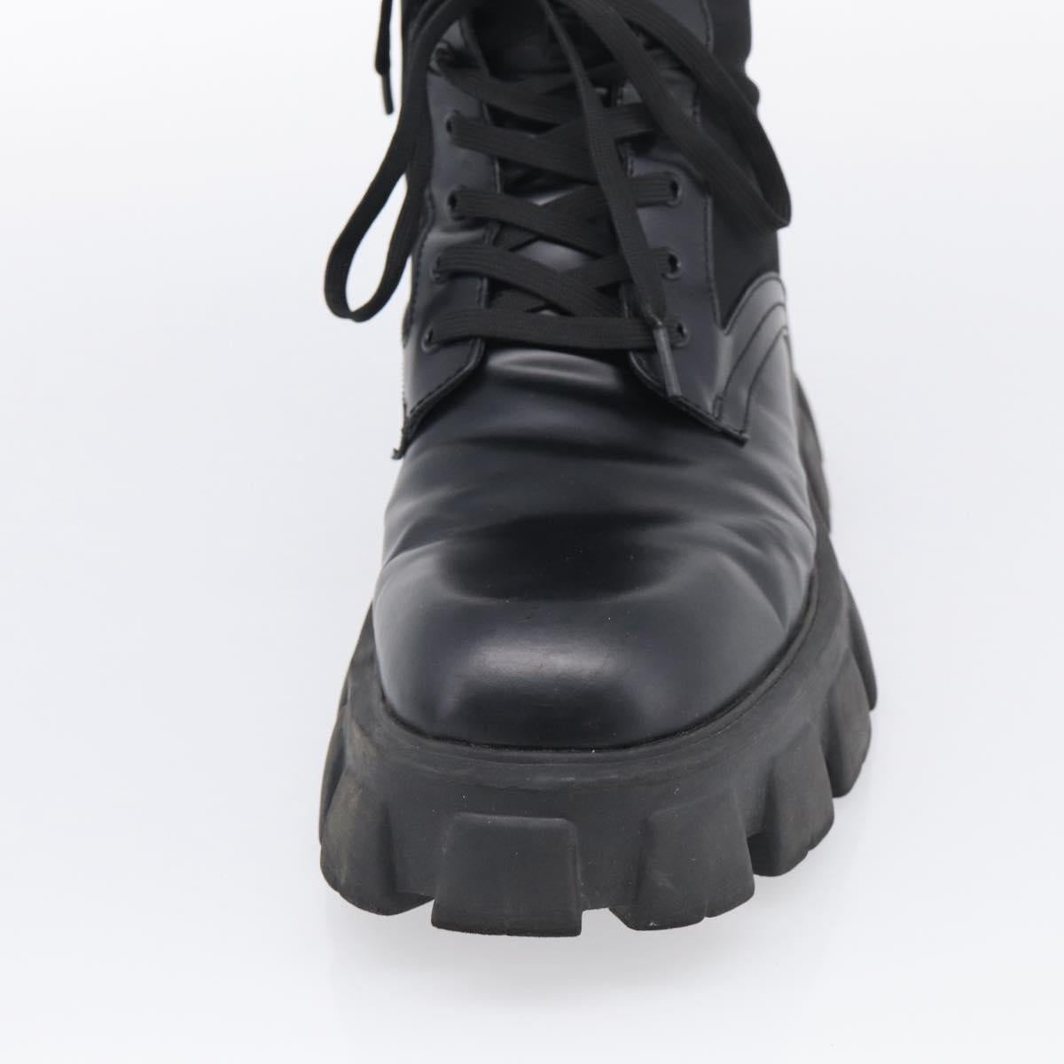 PRADA Combat Boots Brushed leather 45 Black Auth 213075