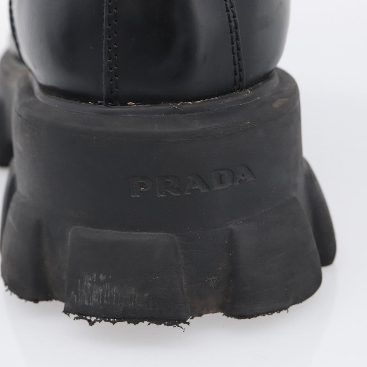 PRADA Combat Boots Brushed leather 45 Black Auth 213075