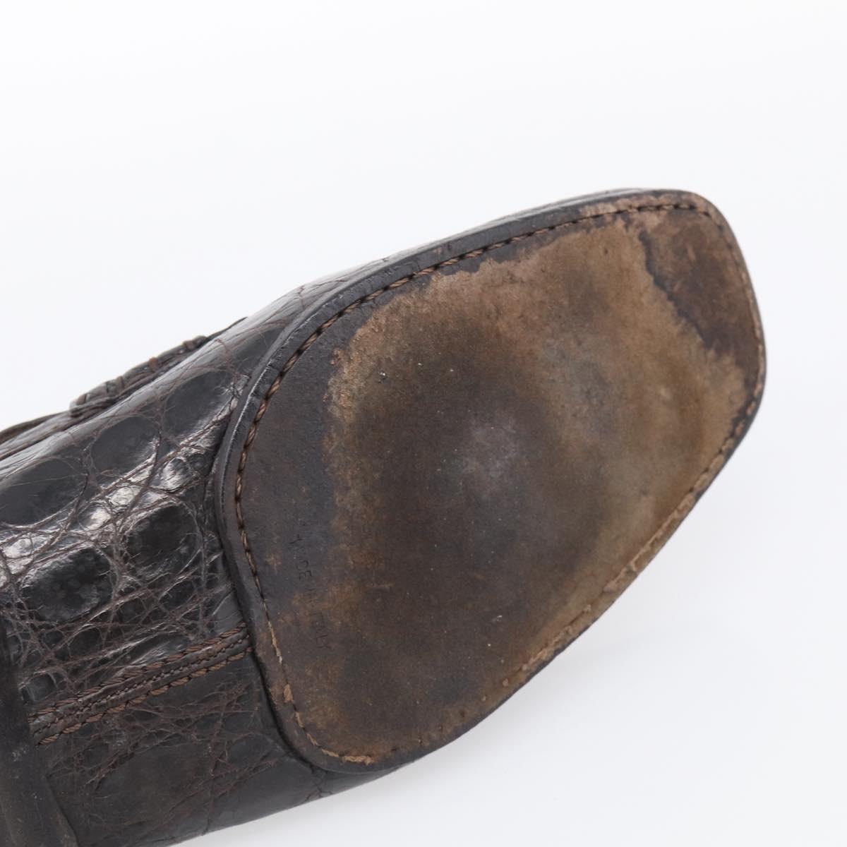 LOUIS VUITTON Loafers Shoes Leather Croco Embossed 7 Brown LV Auth 213080