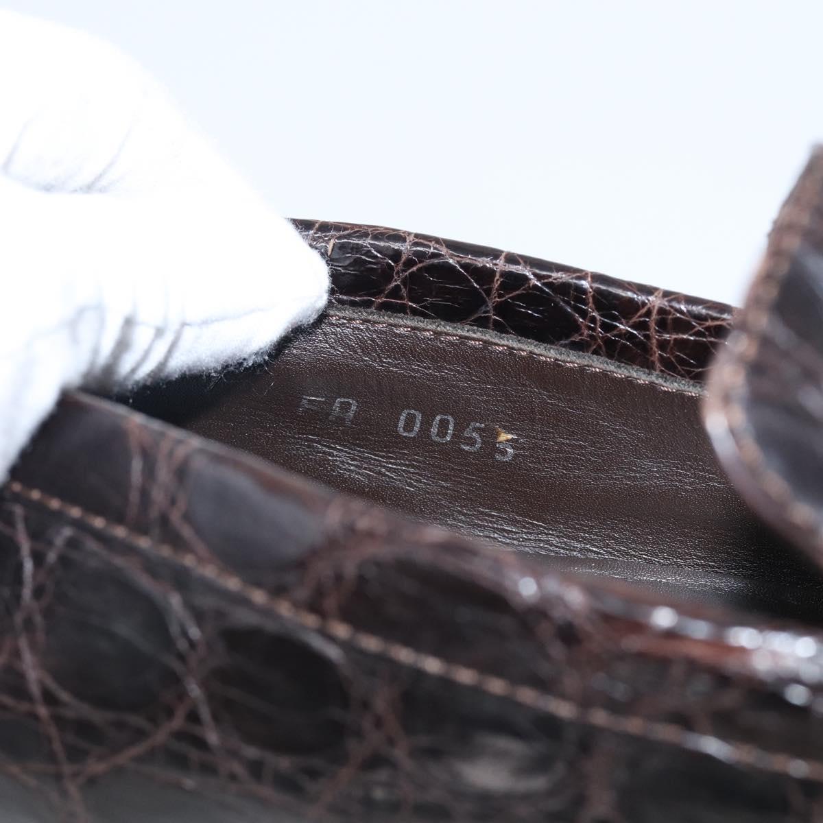 LOUIS VUITTON Loafers Shoes Leather Croco Embossed 7 Brown LV Auth 213080