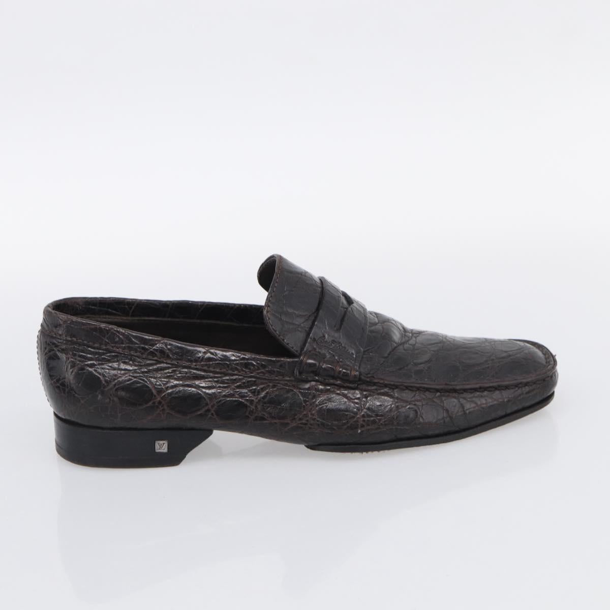 LOUIS VUITTON Loafers Shoes Leather Croco Embossed 7 Brown LV Auth 213080