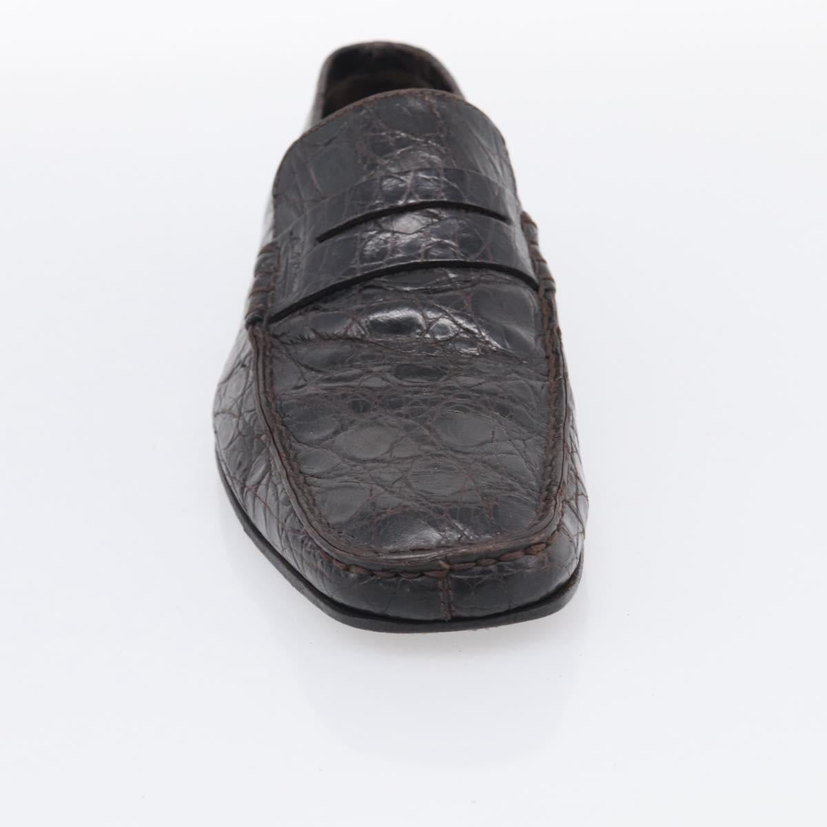 LOUIS VUITTON Loafers Shoes Leather Croco Embossed 7 Brown LV Auth 213080