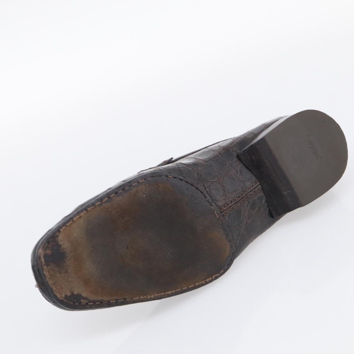 LOUIS VUITTON Loafers Shoes Leather Croco Embossed 7 Brown LV Auth 213080