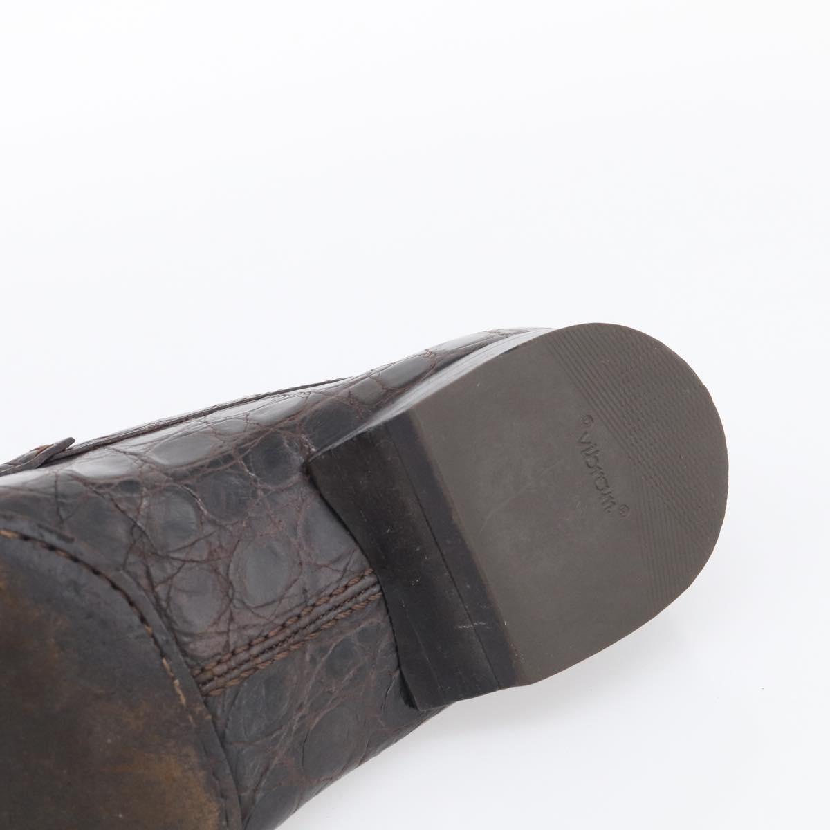 LOUIS VUITTON Loafers Shoes Leather Croco Embossed 7 Brown LV Auth 213080