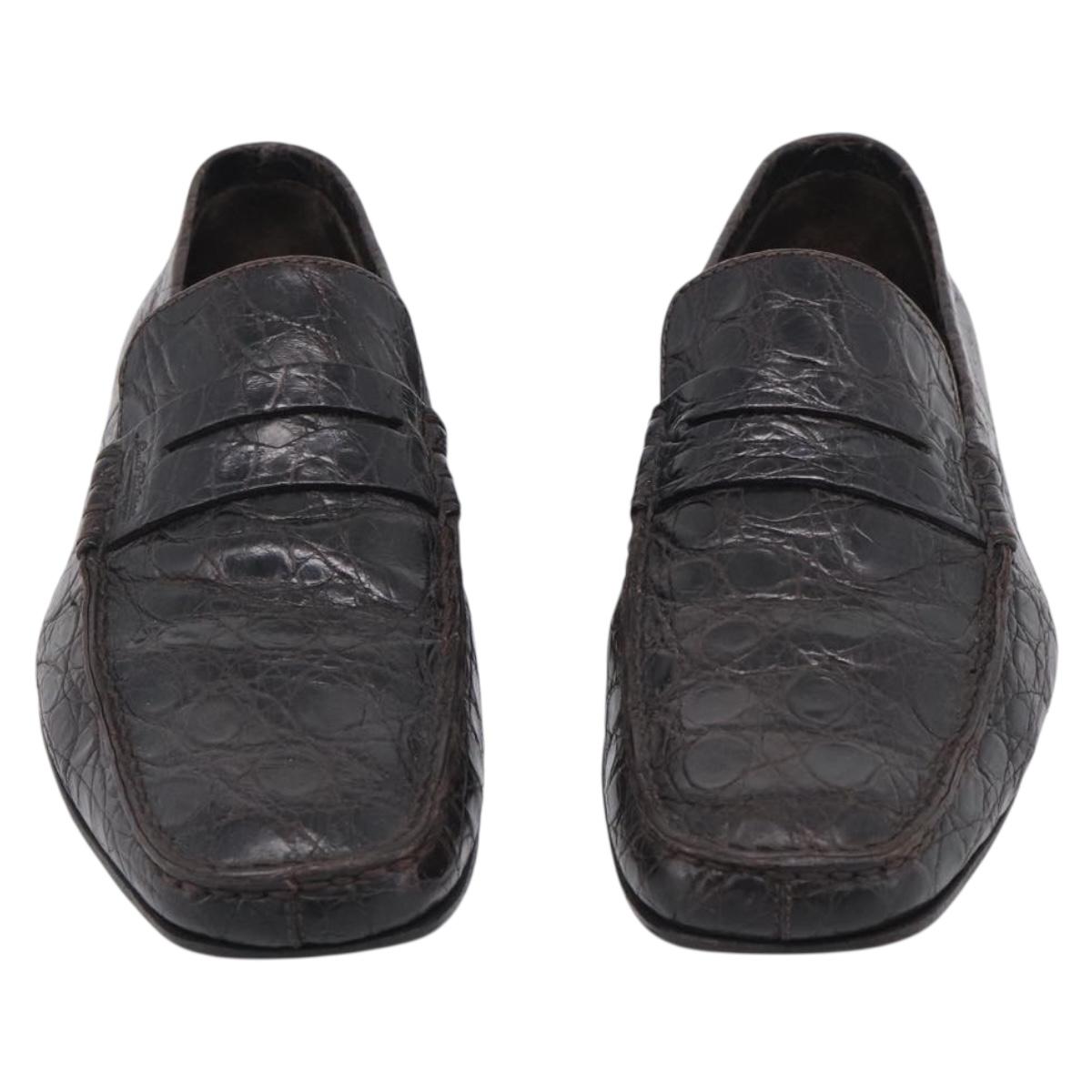 LOUIS VUITTON Loafers Shoes Leather Croco Embossed 7 Brown LV Auth 213080