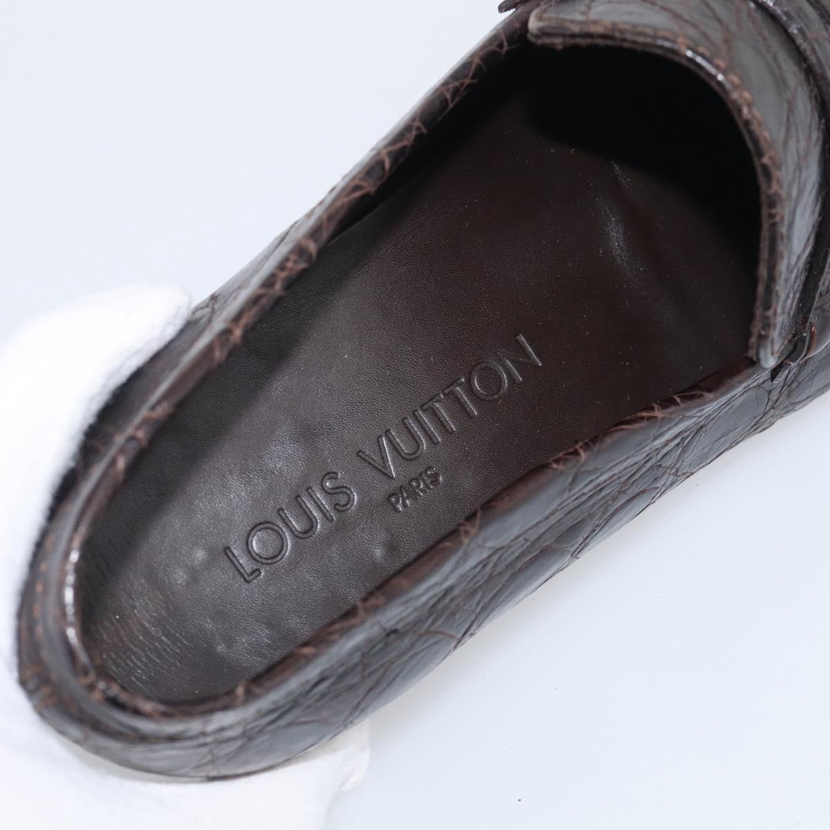 LOUIS VUITTON Loafers Shoes Leather Croco Embossed 7 Brown LV Auth 213080