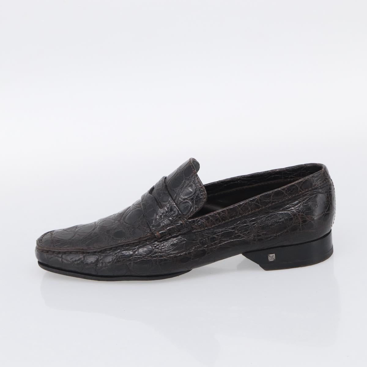 LOUIS VUITTON Loafers Shoes Leather Croco Embossed 7 Brown LV Auth 213080