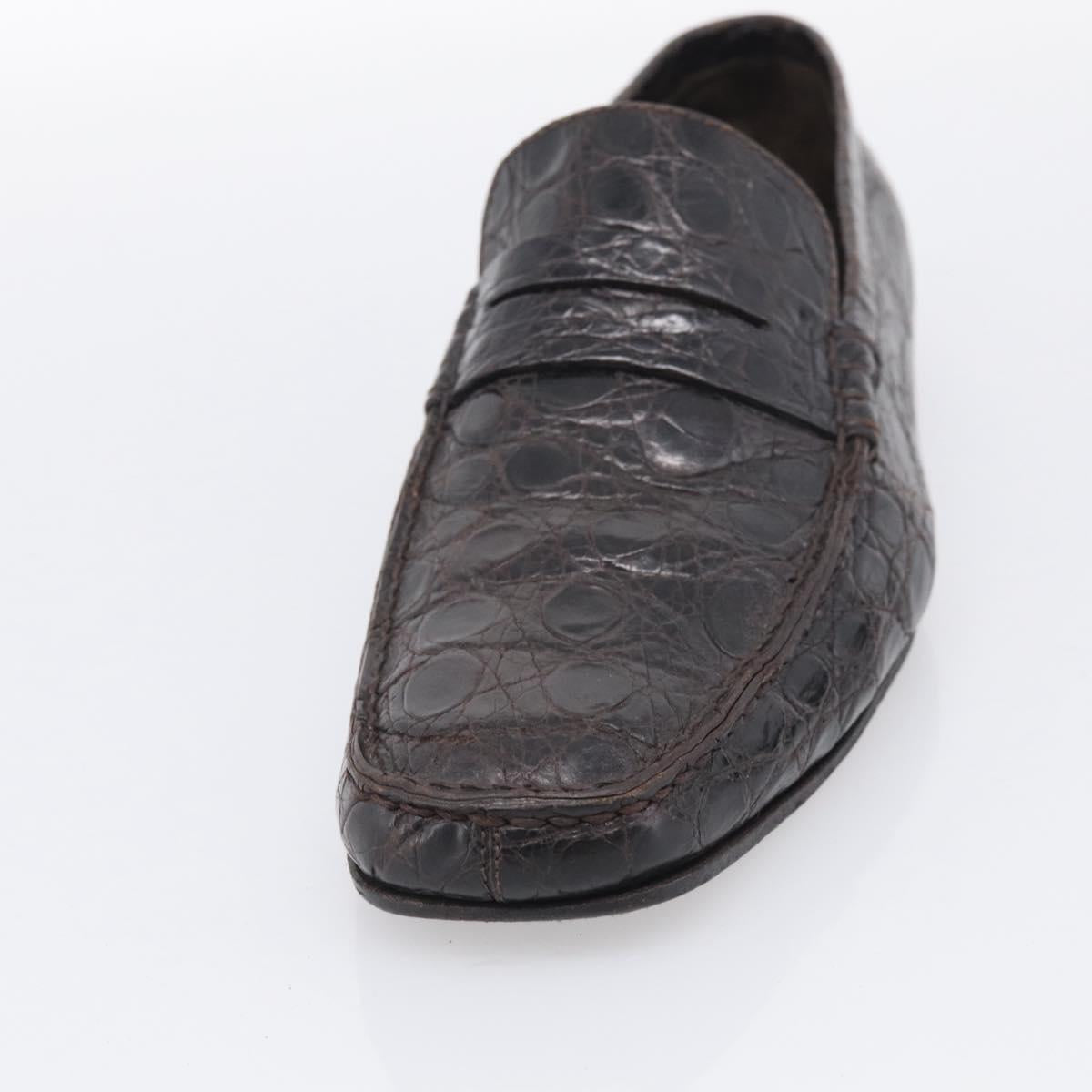 LOUIS VUITTON Loafers Shoes Leather Croco Embossed 7 Brown LV Auth 213080