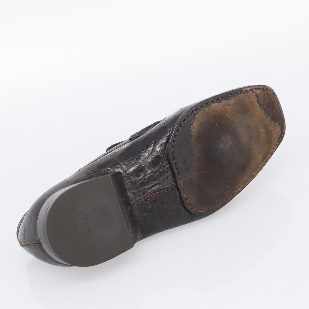 LOUIS VUITTON Loafers Shoes Leather Croco Embossed 7 Brown LV Auth 213080