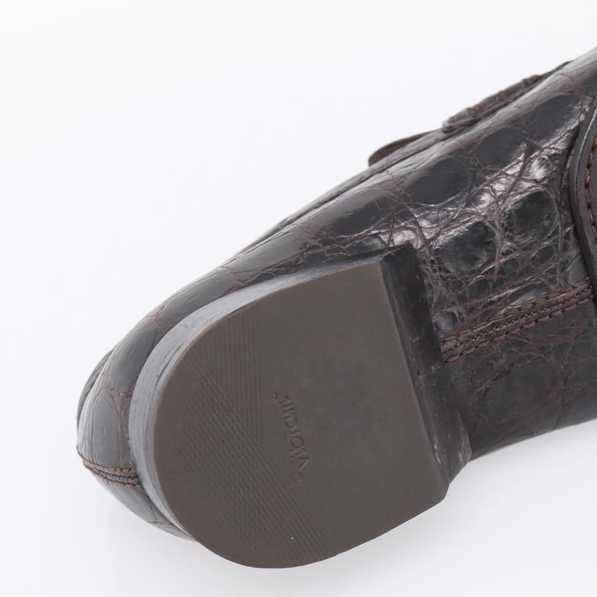 LOUIS VUITTON Loafers Shoes Leather Croco Embossed 7 Brown LV Auth 213080