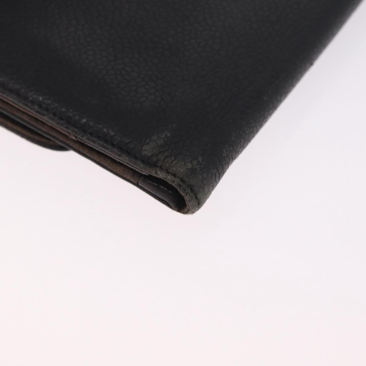 CHANEL Bifold Wallet Caviar Skin Black Gold CC Auth 213086