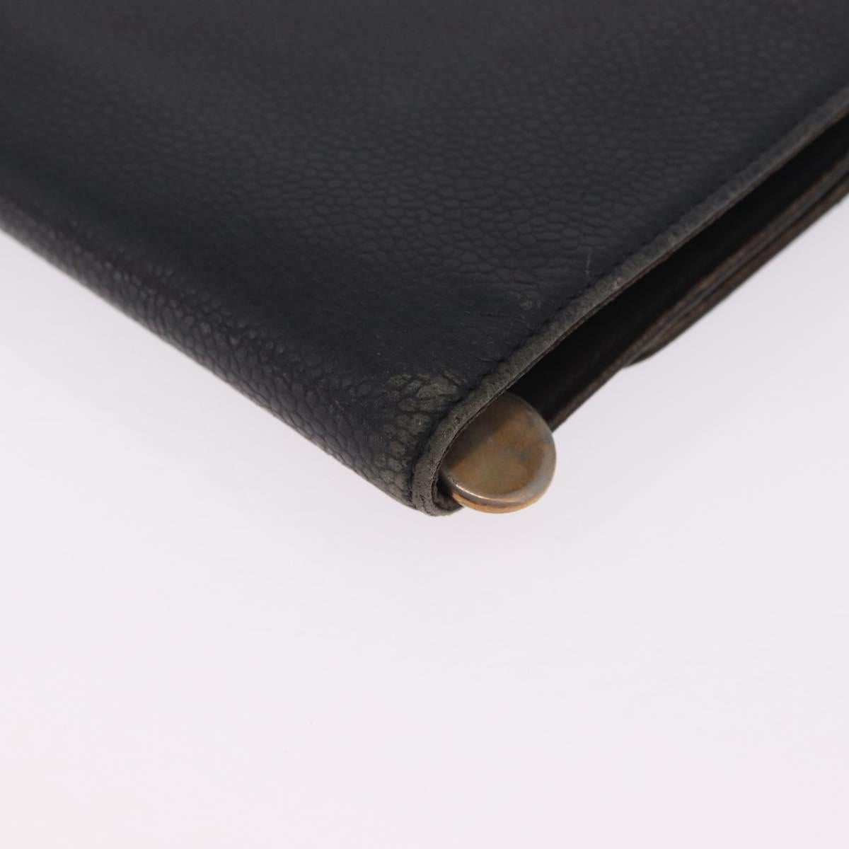 CHANEL Bifold Wallet Caviar Skin Black Gold CC Auth 213086