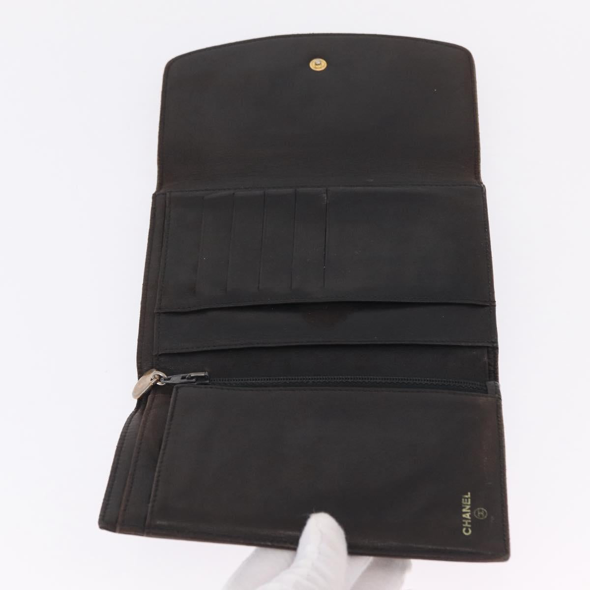 CHANEL Bifold Wallet Caviar Skin Black Gold CC Auth 213086