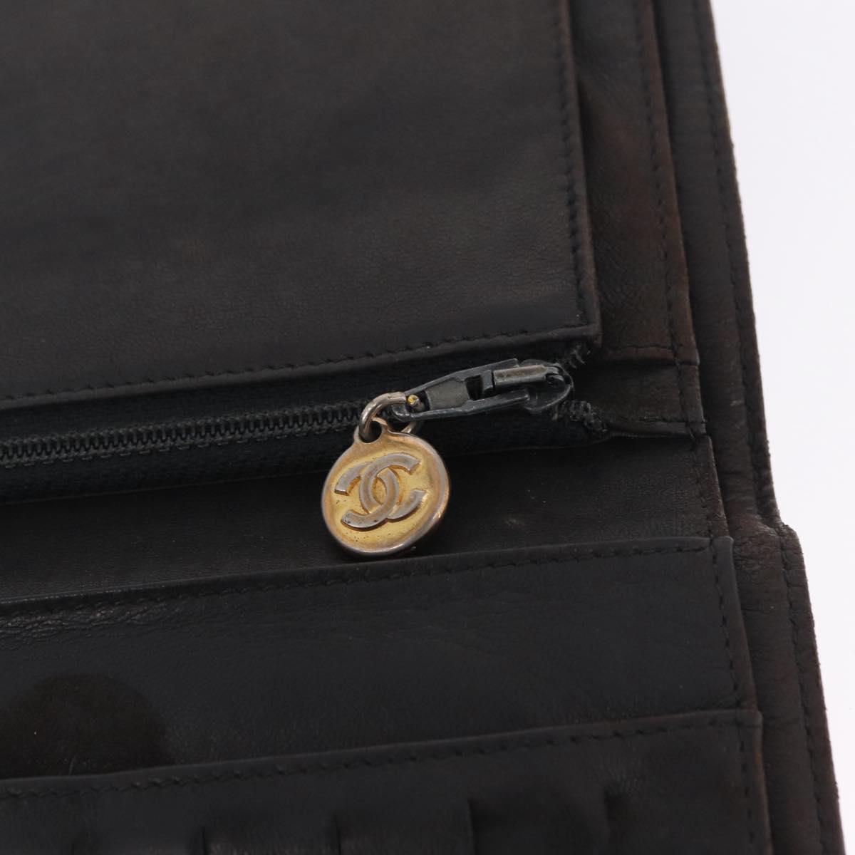 CHANEL Bifold Wallet Caviar Skin Black Gold CC Auth 213086