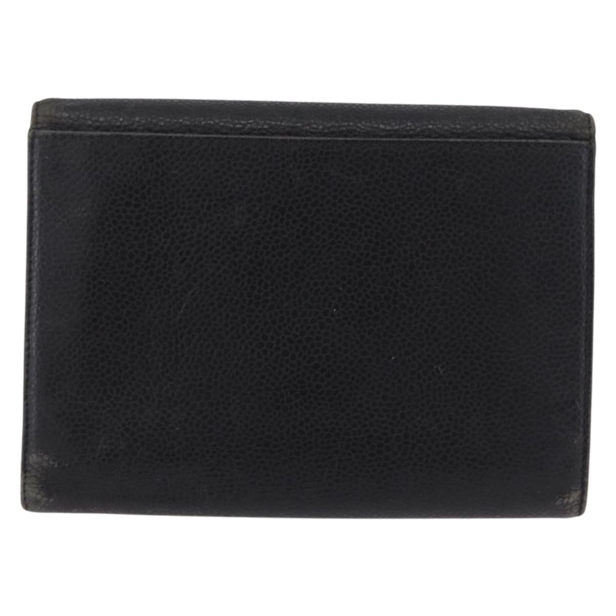 CHANEL Bifold Wallet Caviar Skin Black Gold CC Auth 213086