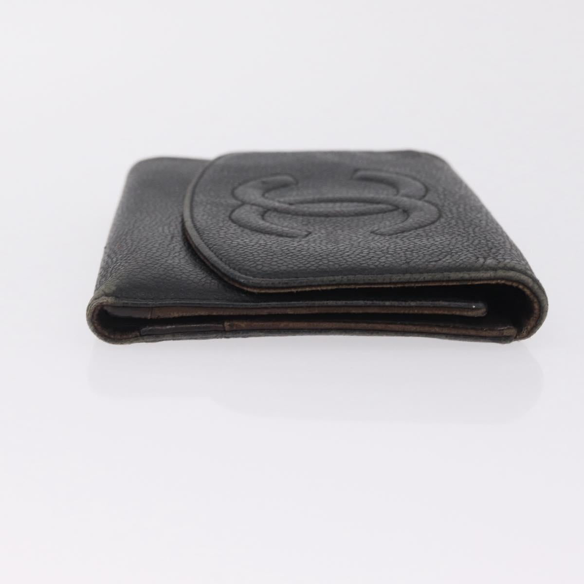 CHANEL Bifold Wallet Caviar Skin Black Gold CC Auth 213086