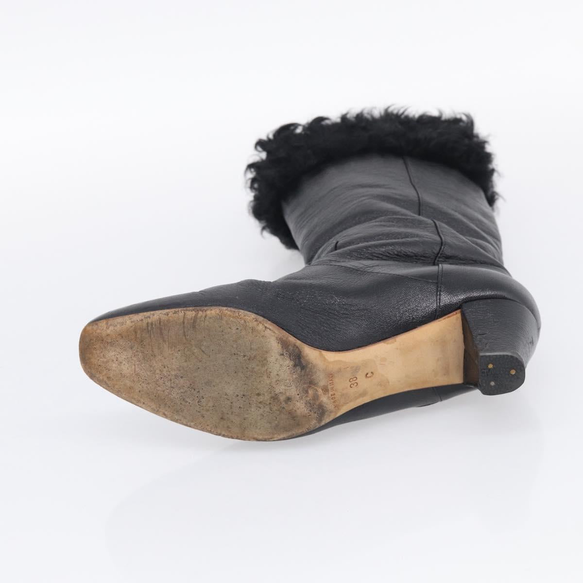 CHANEL Long Boots Leather 38 Black CC Auth 213130