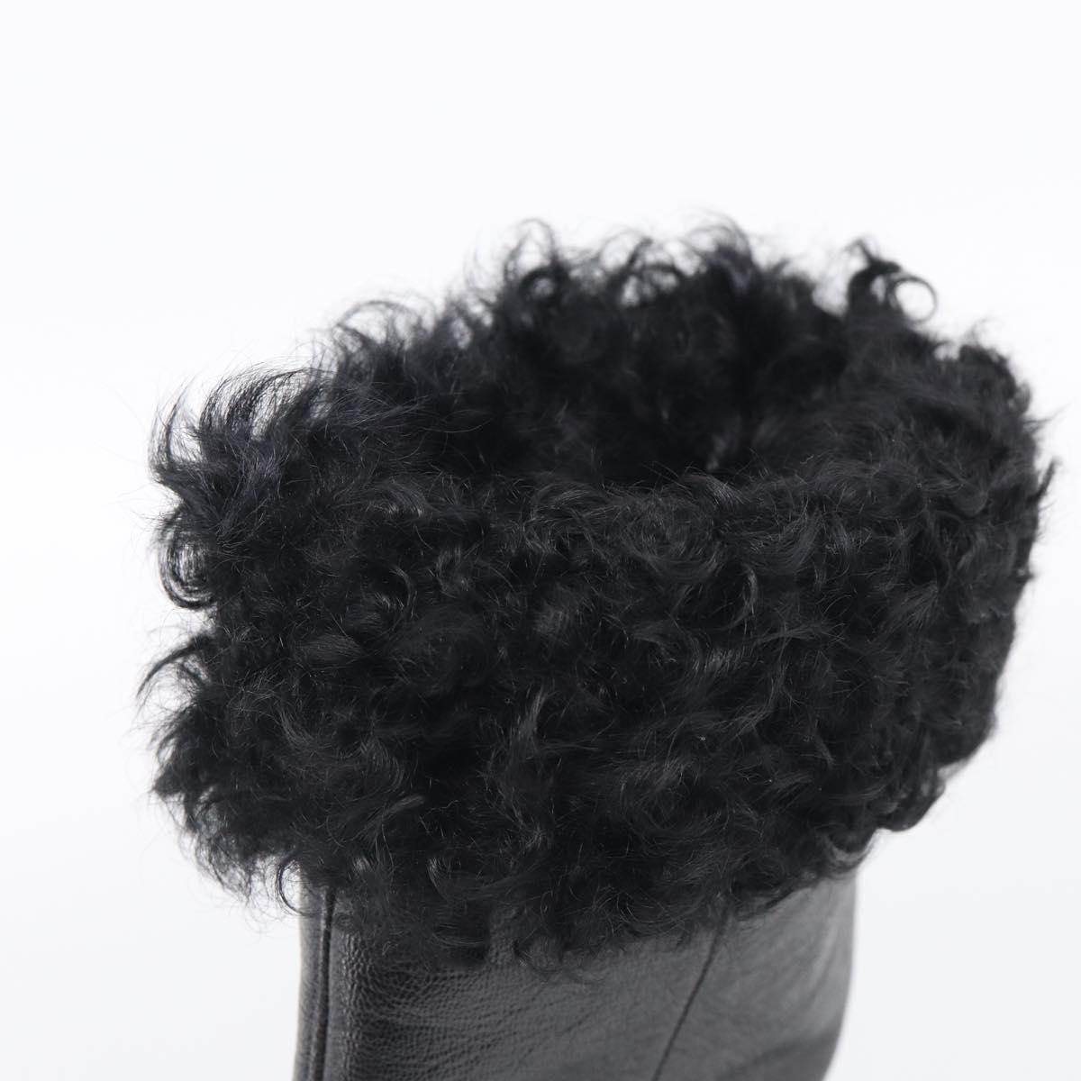CHANEL Long Boots Leather 38 Black CC Auth 213130
