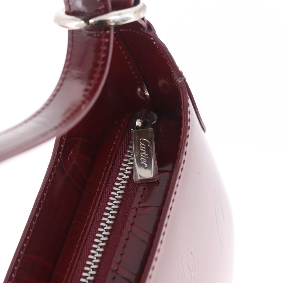 Cartier Must Line Shoulder Bag Patent leather Bordeaux Silver Auth 213137SAM