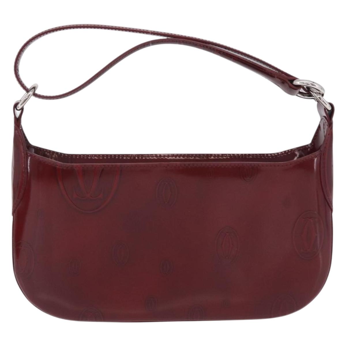 Cartier Must Line Shoulder Bag Patent leather Bordeaux Silver Auth 213137SAM