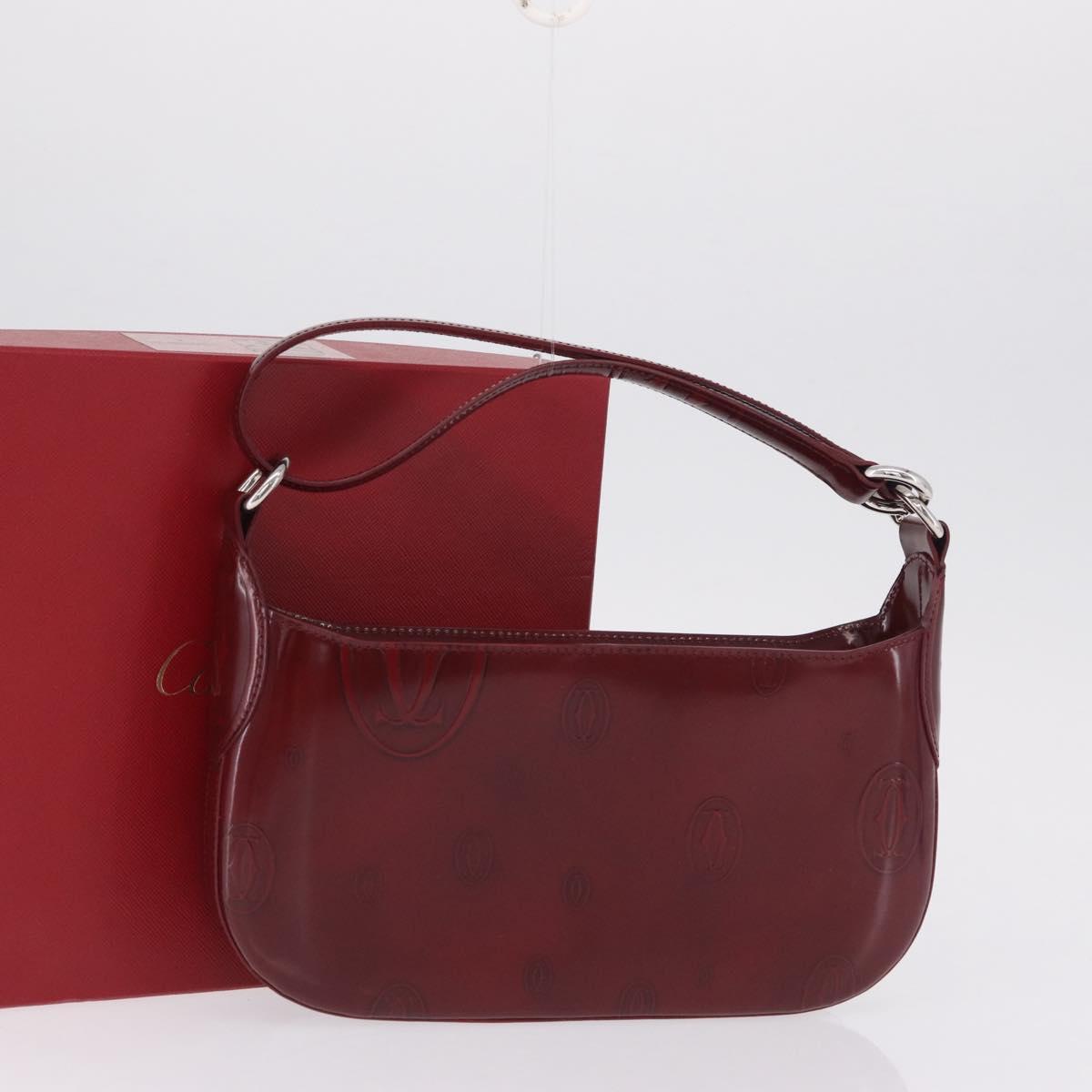 Cartier Must Line Shoulder Bag Patent leather Bordeaux Silver Auth 213137SAM