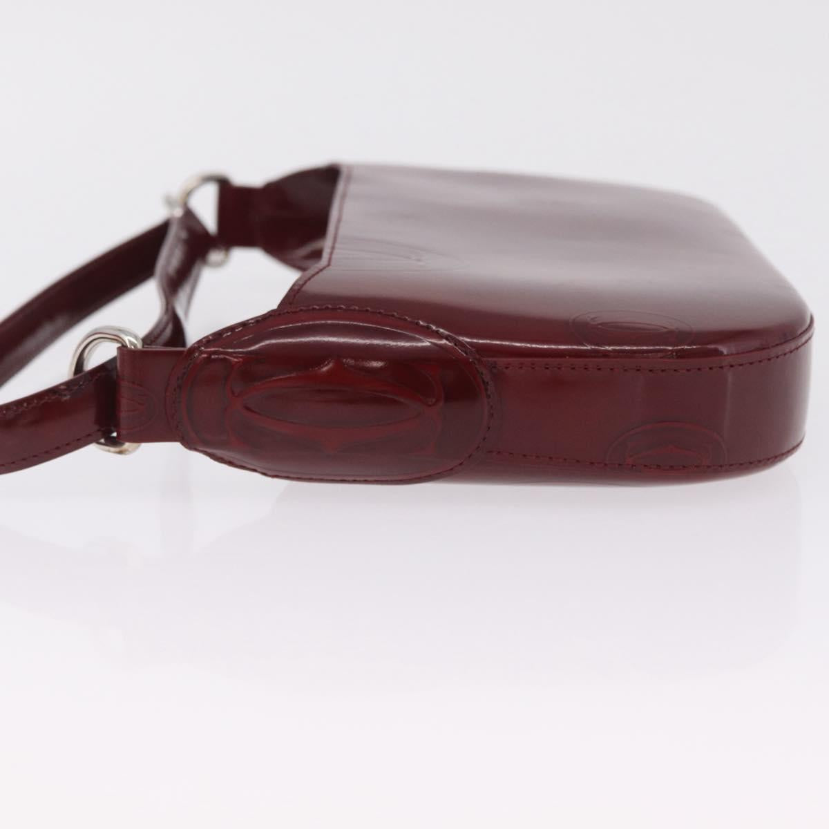 Cartier Must Line Shoulder Bag Patent leather Bordeaux Silver Auth 213137SAM