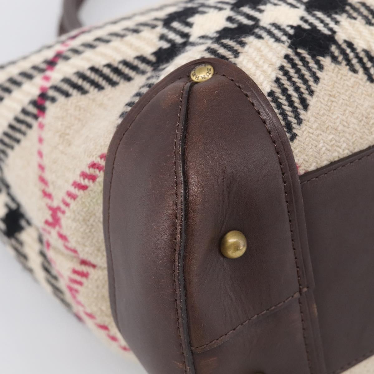 BURBERRY Nova Check Hand Bag Wool Beige Gold Auth 213140A