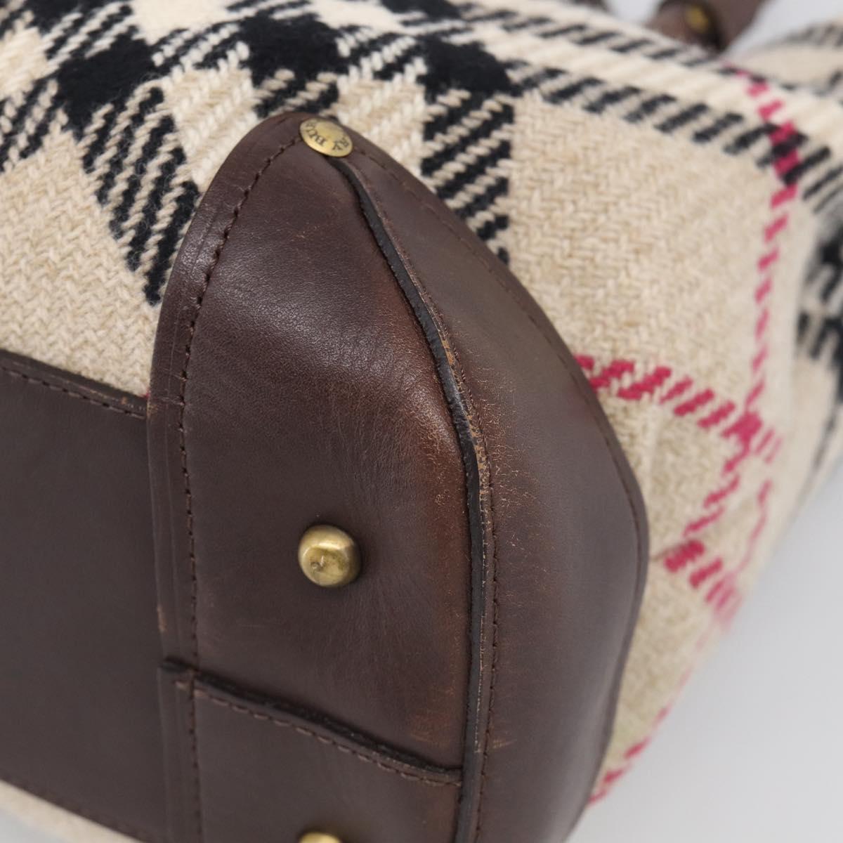 BURBERRY Nova Check Hand Bag Wool Beige Gold Auth 213140A