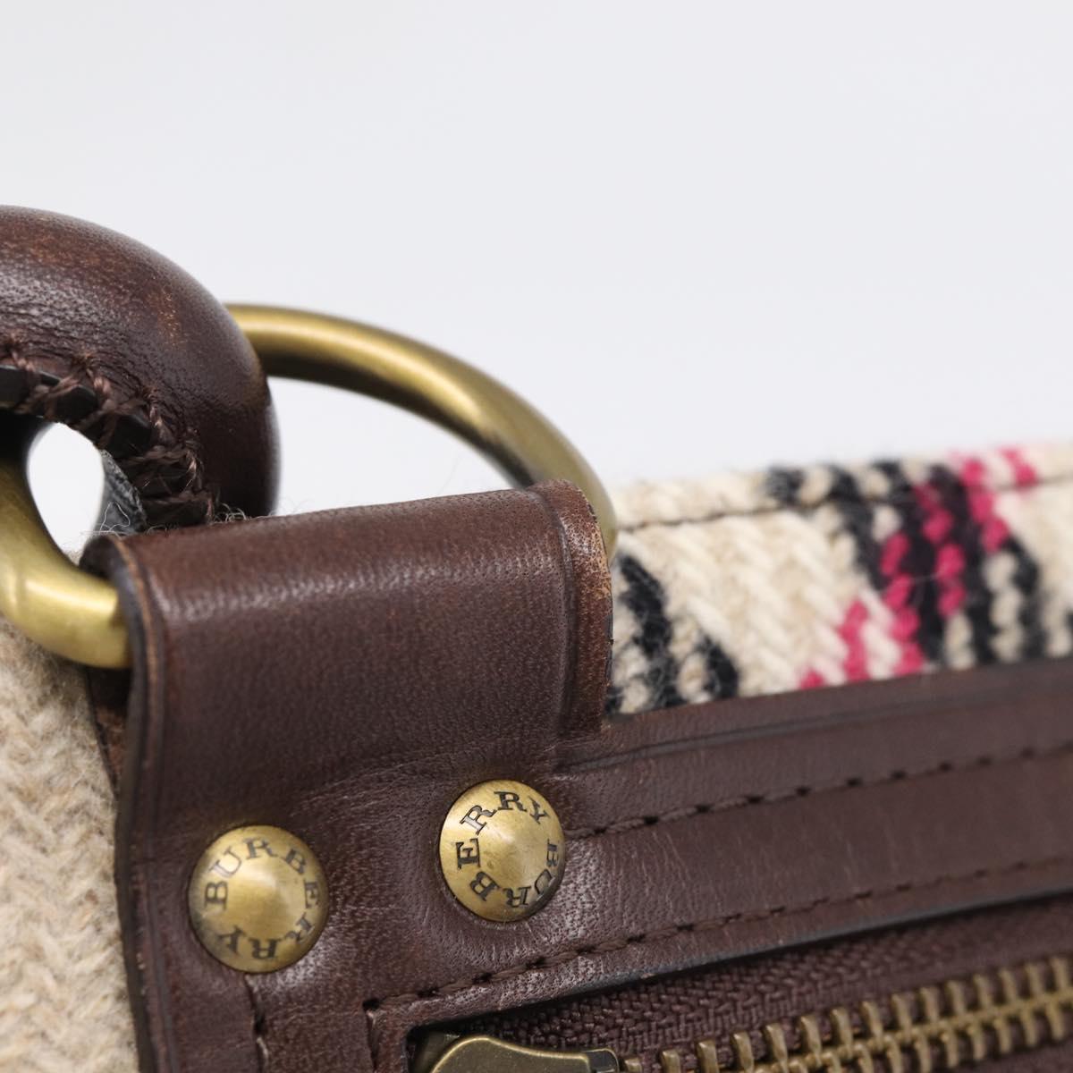 BURBERRY Nova Check Hand Bag Wool Beige Gold Auth 213140A