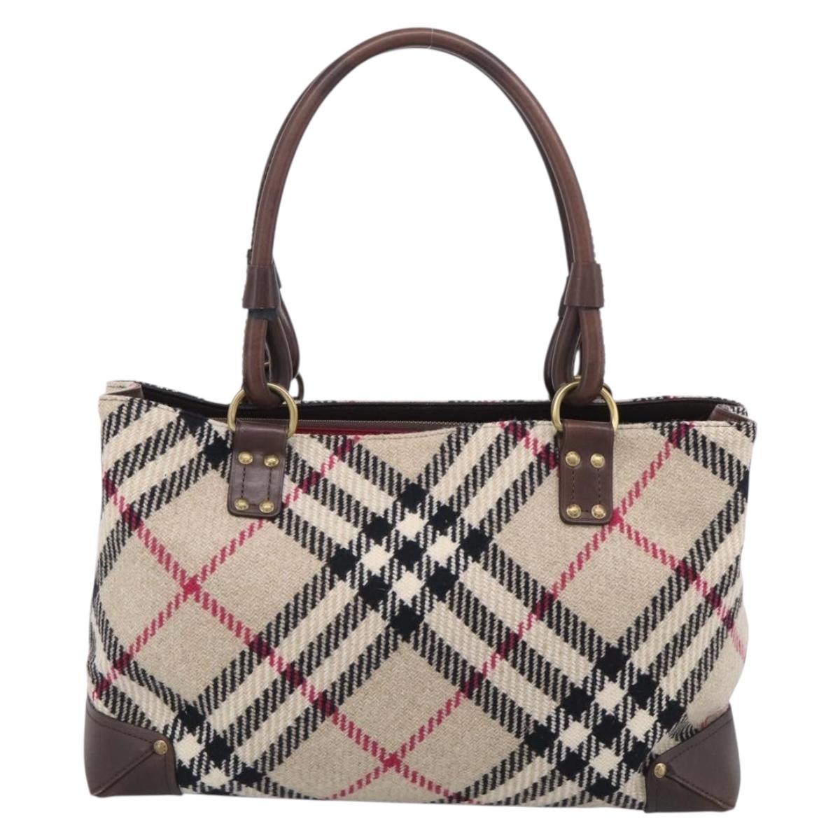BURBERRY Nova Check Hand Bag Wool Beige Gold Auth 213140A