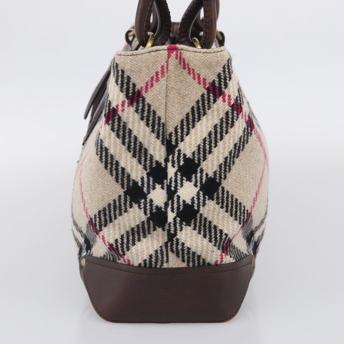 BURBERRY Nova Check Hand Bag Wool Beige Gold Auth 213140A