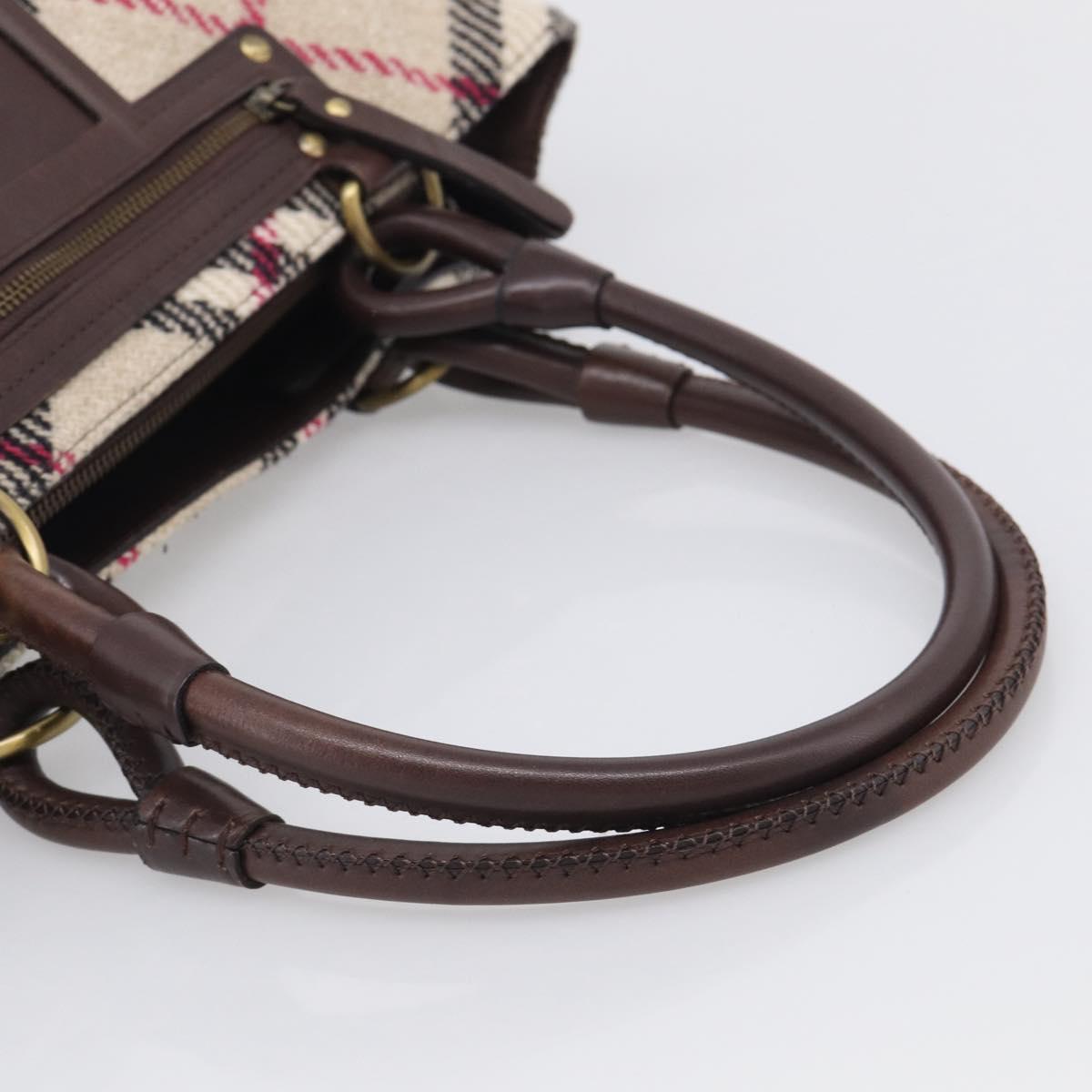 BURBERRY Nova Check Hand Bag Wool Beige Gold Auth 213140A
