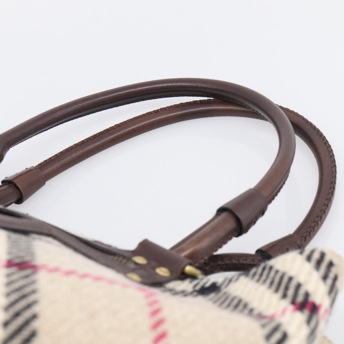 BURBERRY Nova Check Hand Bag Wool Beige Gold Auth 213140A