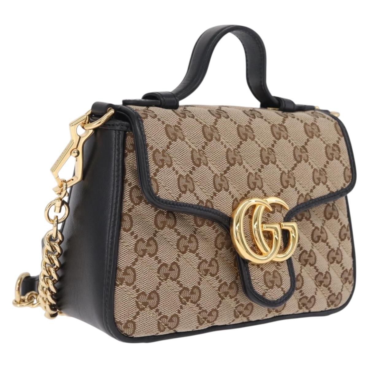GUCCI GG Canvas Hand Bag Leather 2way Beige Gold 583571 Auth 213141SAM