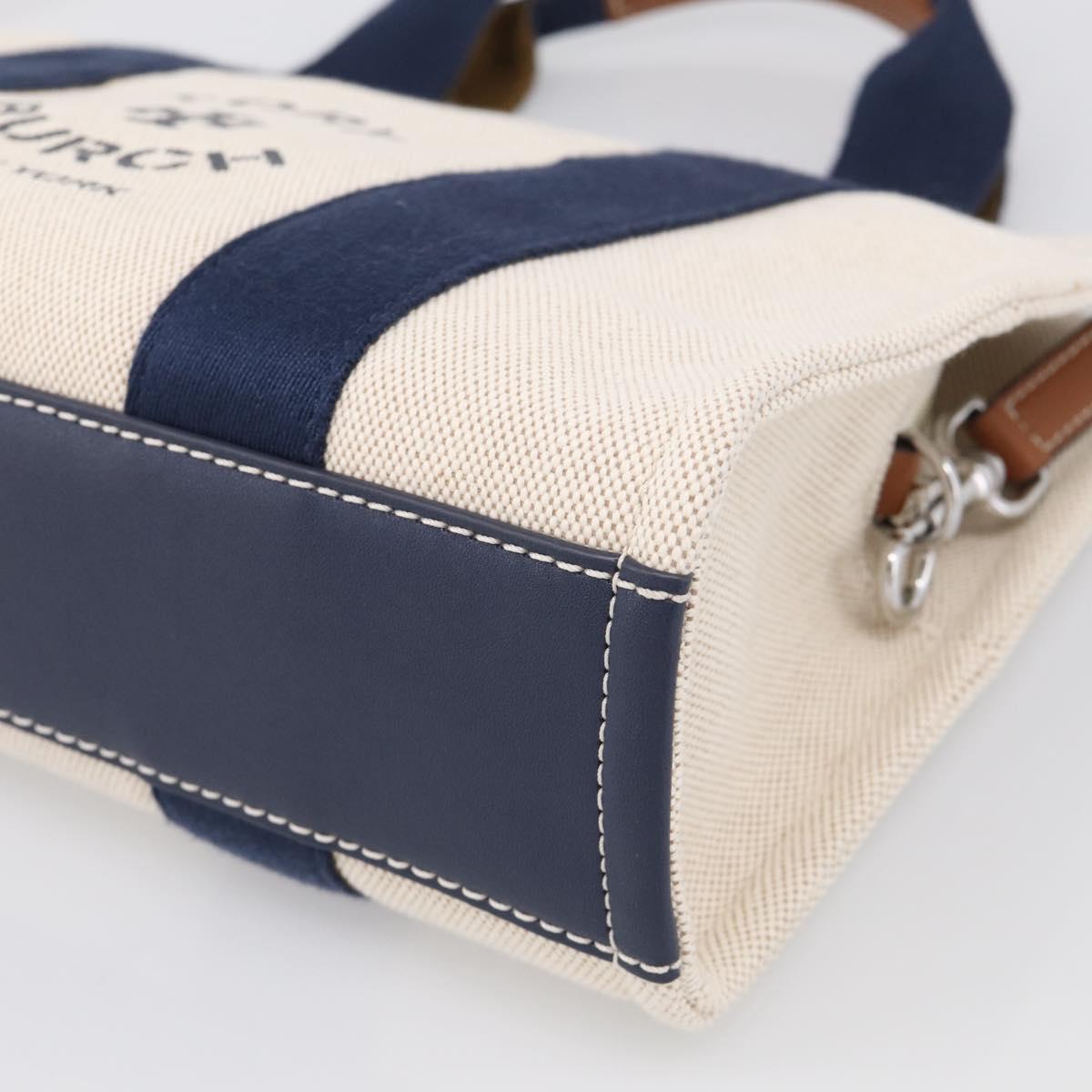 Tory Burch Hand Bag Canvas 2way Beige Silver Auth 213142A