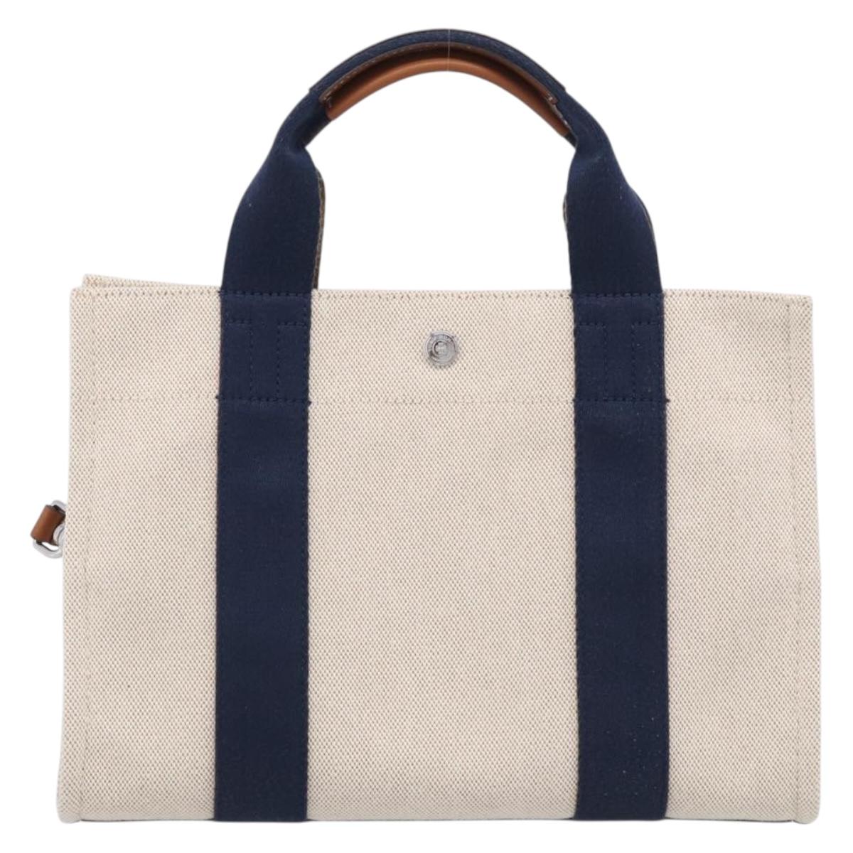 Tory Burch Hand Bag Canvas 2way Beige Silver Auth 213142A