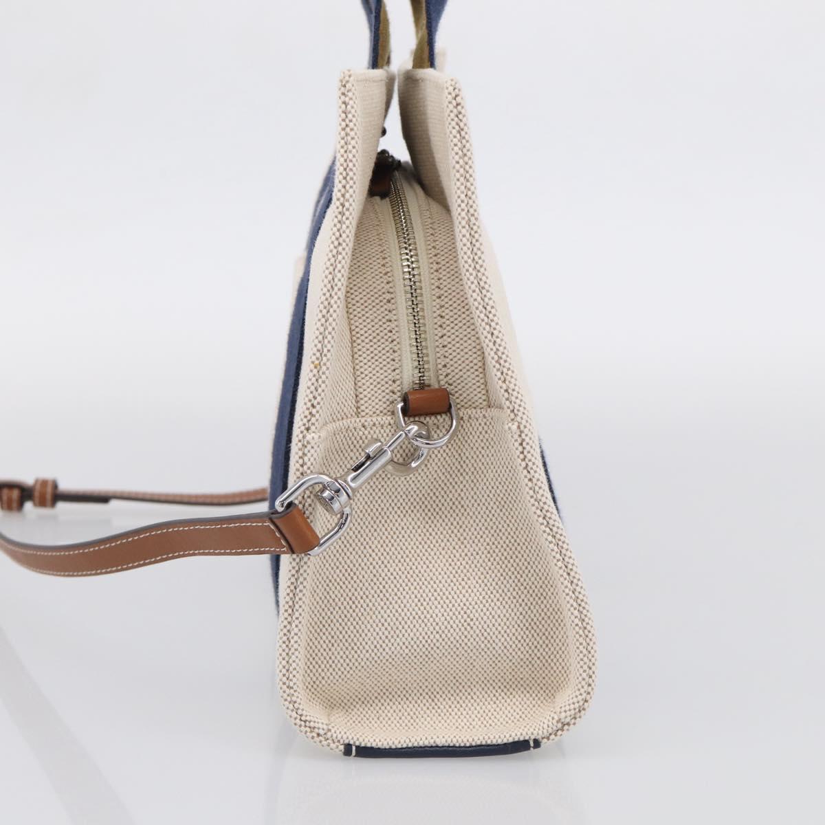 Tory Burch Hand Bag Canvas 2way Beige Silver Auth 213142A