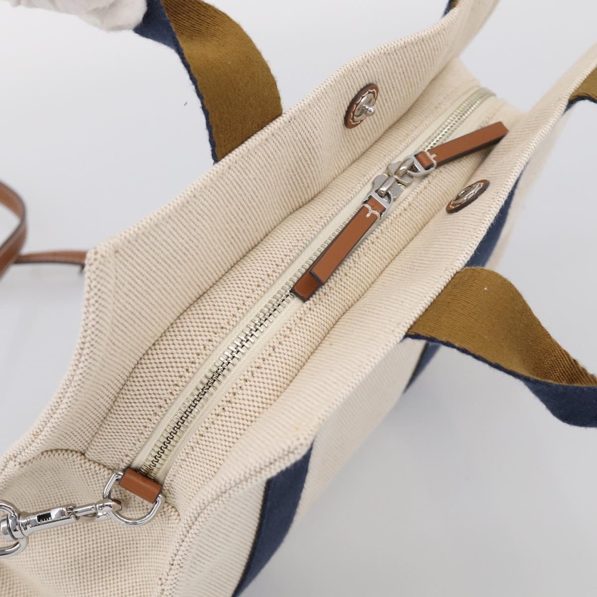 Tory Burch Hand Bag Canvas 2way Beige Silver Auth 213142A