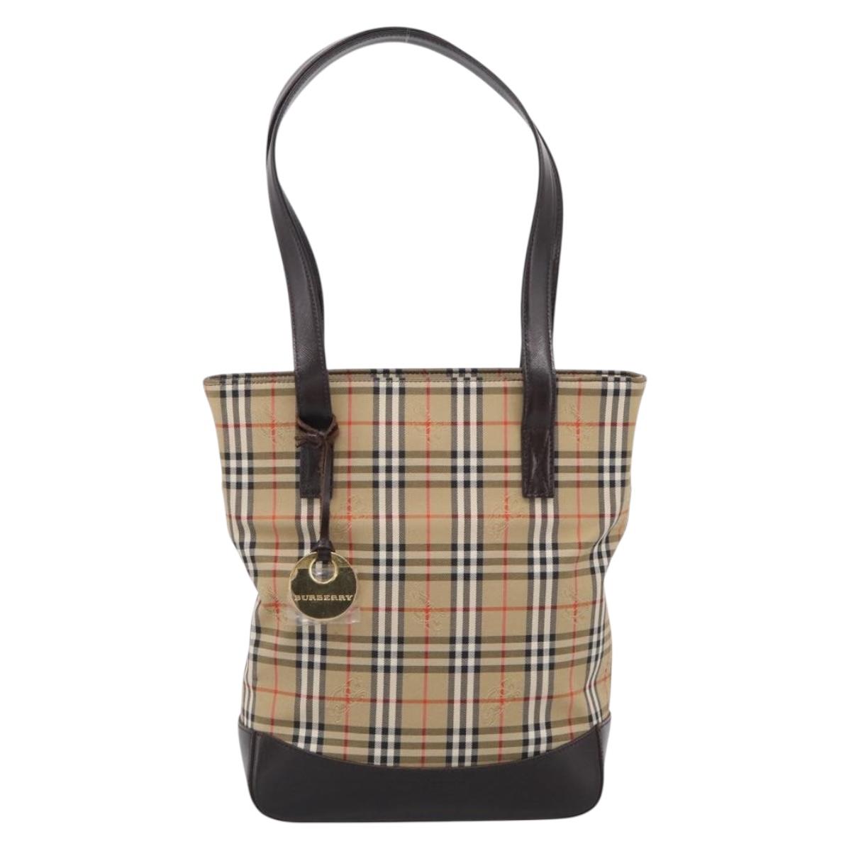 BURBERRY Nova Check Tote Bag Canvas Beige Gold Auth 213143V