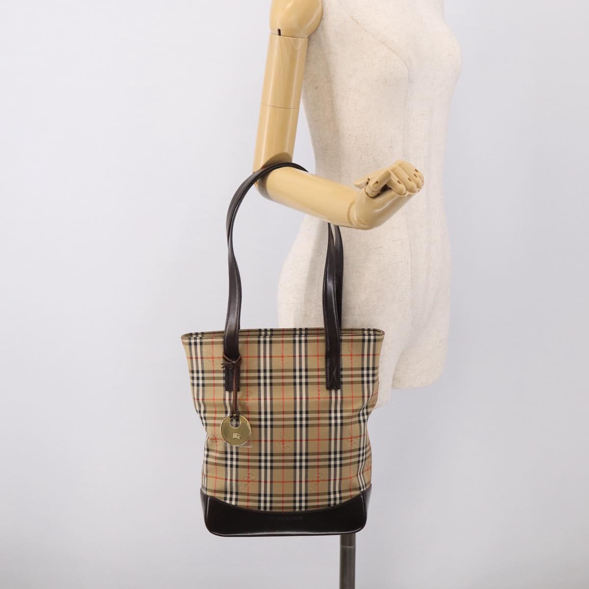 BURBERRY Nova Check Tote Bag Canvas Beige Gold Auth 213143V